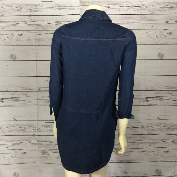 AllSaints Women’s Denise Louise Military Dark Blue Denim Shirt Dress size 0 - Picture 6 of 12